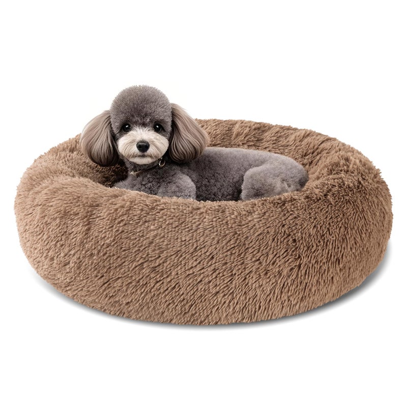 Kimpets Dog Calming Beds for Small Medium Large Dogs Round Donut Washable Puppy Dog Bed AntiSlip Faux Fur Fluffy Donut Cuddle Anxiety Cat Pet Bed20 Khaki