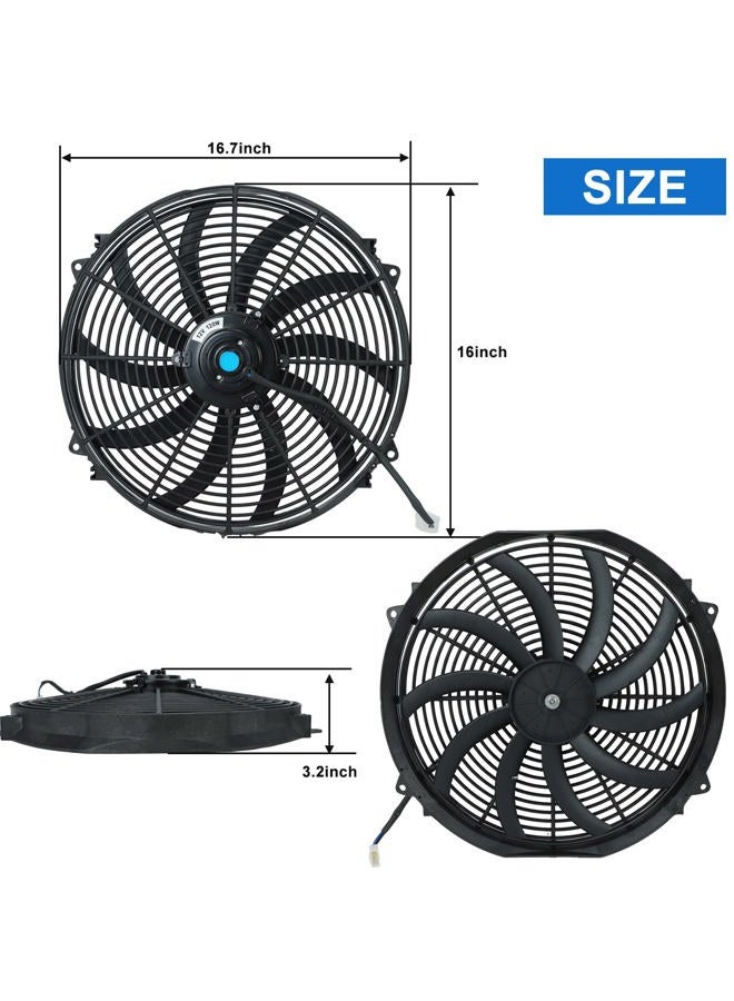 FSBCGT 16 Inch Universal Slim Fan Push Pull Electric Radiator Cooling Fan 12V 120W with Mount Kit - Image 3