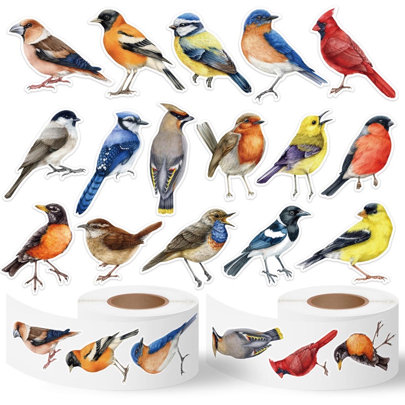 CNhoqc Watercolor Bird Sticker Rolls - 1000Pcs Vibrant Watercolor Birds Animal Stickers, Waterproof Vinyl Self-Adhesive Decal for Kids Teens Water Bottle Scrapbook Laptop Skateboard Party Favor Supply - Image 1