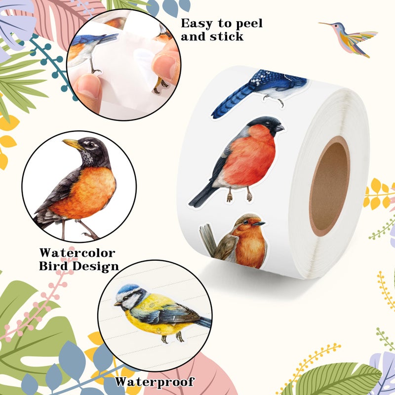 CNhoqc Watercolor Bird Sticker Rolls - 1000Pcs Vibrant Watercolor Birds Animal Stickers, Waterproof Vinyl Self-Adhesive Decal for Kids Teens Water Bottle Scrapbook Laptop Skateboard Party Favor Supply - Image 3