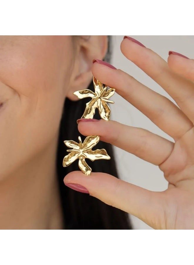 Gold-Plated Flower Hoop Earrings for Women & Girls  - Image 1