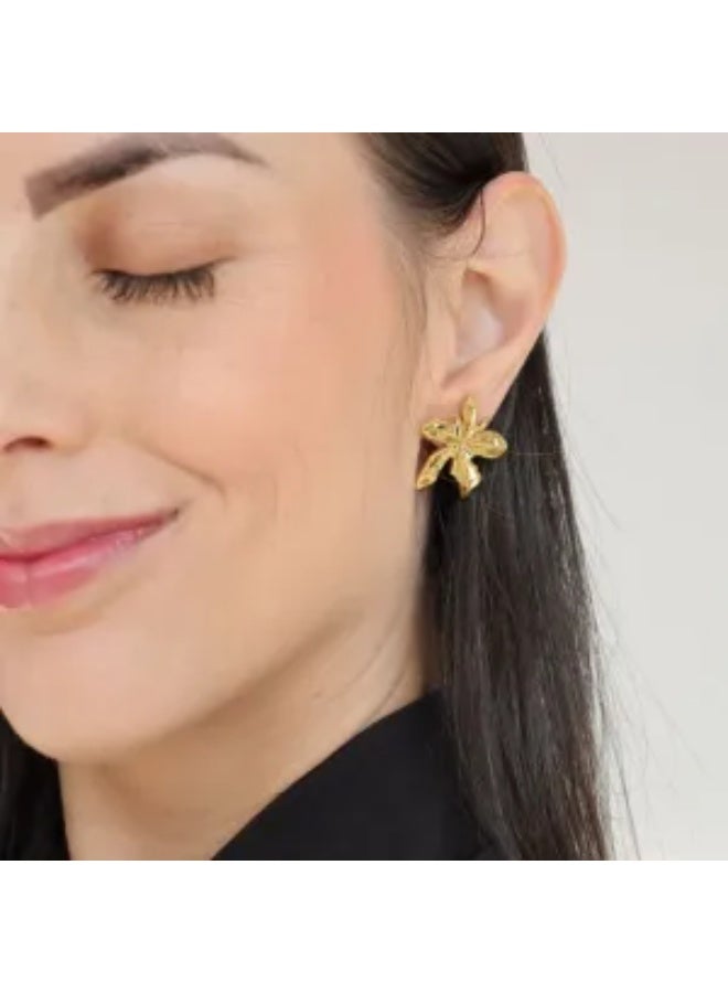 Gold-Plated Flower Hoop Earrings for Women & Girls  - Image 3