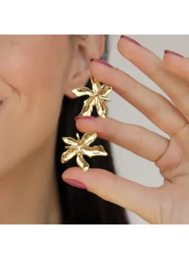 Gold-Plated Flower Hoop Earrings for Women & Girls  - Image 4