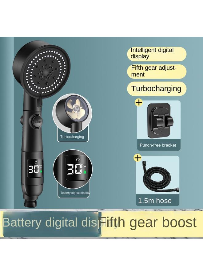 Bluejw Cross-border New 38-degree Water Stop Temperature Display Digital Display Shower Temperature Control Small Man Waist Shower Head Pressurized Shower Head - Image 1