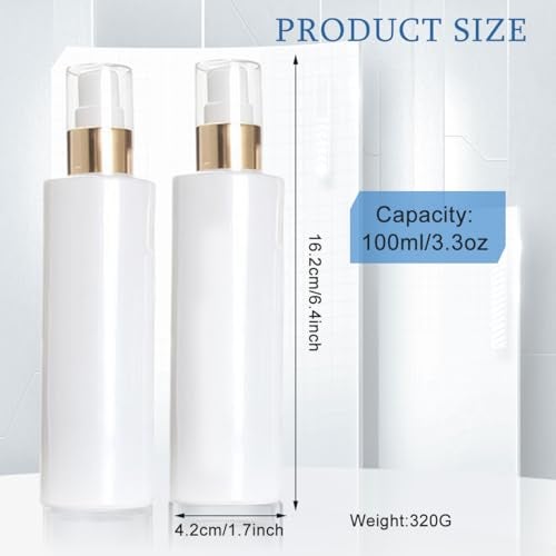 SYBL 2Pcs 100ML/3.3 oz Empty Refillable Glass Lotion Bottles Pump Press Bottle White Upscale Travel Cosmetic Container Dispenser for Foundation Essential Oils Cream - Image 2