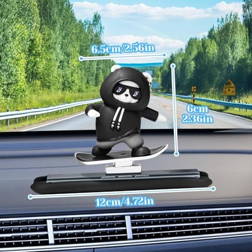 REWOP Skateboarding Panda Car Dashboard Toy –Auto Sliding Motion Decor, Cool Sliding Car Accessory, Fun Car Interior Decoration Accessories (Black) - Image 2