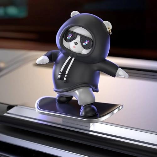 REWOP Skateboarding Panda Car Dashboard Toy –Auto Sliding Motion Decor, Cool Sliding Car Accessory, Fun Car Interior Decoration Accessories (Black) - Image 3