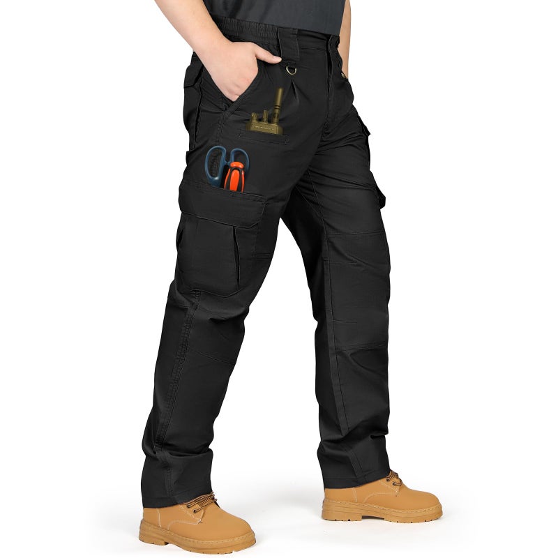 IGOLUMON Men's StretchTactical Pants, Breathable Ripstop Cargo Pants, Outdoor Lightweight EDC Work Hiking Pants, Durable Casual Trousers Black - Image 1