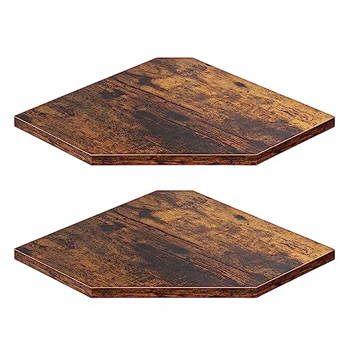 Fun Memories Corner Shelf Wall Mount, Floating Corner Shelves, Set of 2 Corner Wall Shelf Organizer, Rustic Wood Wall Storage Display Shelves for Living Room Bedroom Bathroom Kitchen, Rustic Brown - Image 1