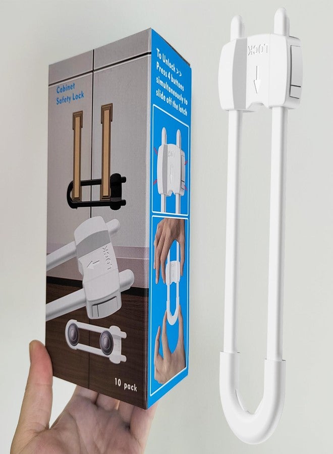 LRANFOW 10 Pack U-Shaped Baby Proof Cabinet Locks No Drilling Required, Adjustable Child Safety Latches for Cabinets Drawers Kitchen Doors, White - Image 2