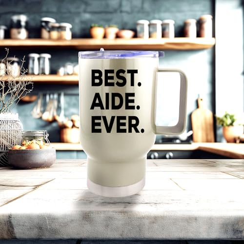 SpreadPassion THE STORE – The Best Aide Ever Tumbler – Stainless Steel Novelty Tumbler for Birthday and Anniversary Parties – Gift Idea for Appreciate on Christmas – 14 Oz Hot Tea Tumbler (Silver) - Image 4