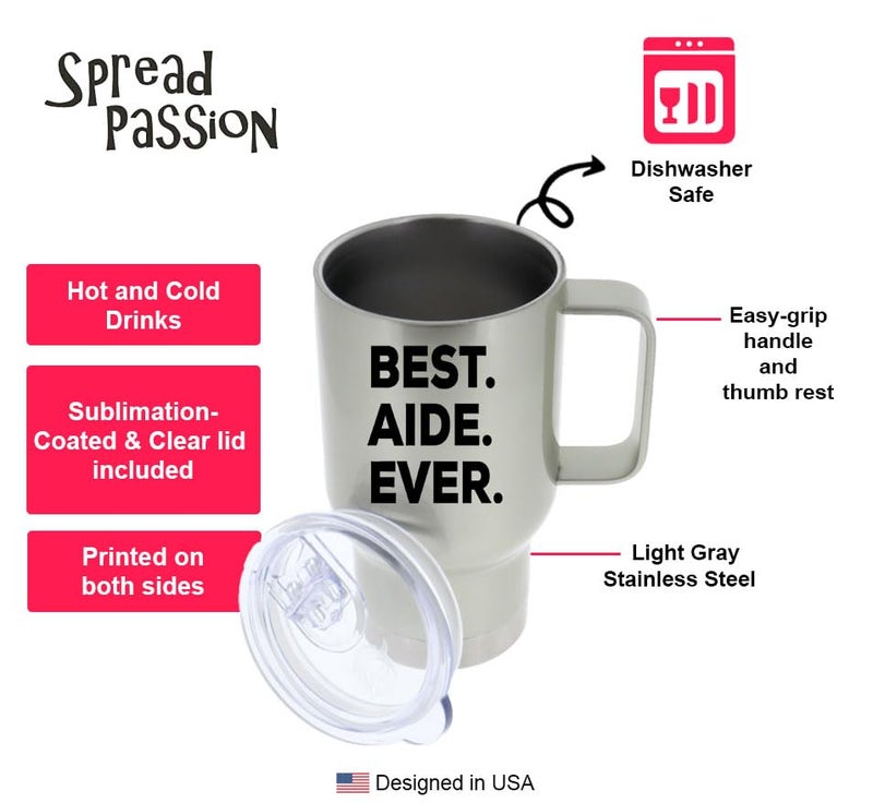 SpreadPassion THE STORE – The Best Aide Ever Tumbler – Stainless Steel Novelty Tumbler for Birthday and Anniversary Parties – Gift Idea for Appreciate on Christmas – 14 Oz Hot Tea Tumbler (Silver) - Image 3