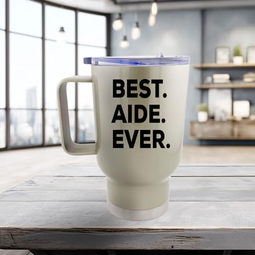 SpreadPassion THE STORE – The Best Aide Ever Tumbler – Stainless Steel Novelty Tumbler for Birthday and Anniversary Parties – Gift Idea for Appreciate on Christmas – 14 Oz Hot Tea Tumbler (Silver) - Image 2