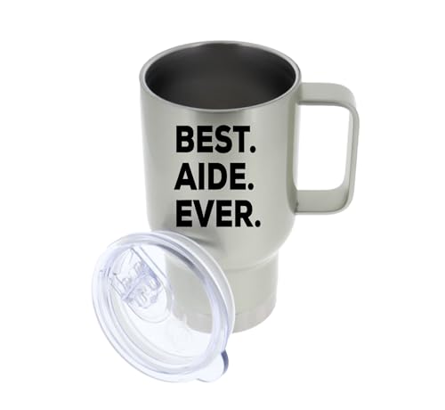 SpreadPassion THE STORE – The Best Aide Ever Tumbler – Stainless Steel Novelty Tumbler for Birthday and Anniversary Parties – Gift Idea for Appreciate on Christmas – 14 Oz Hot Tea Tumbler (Silver) - Image 1