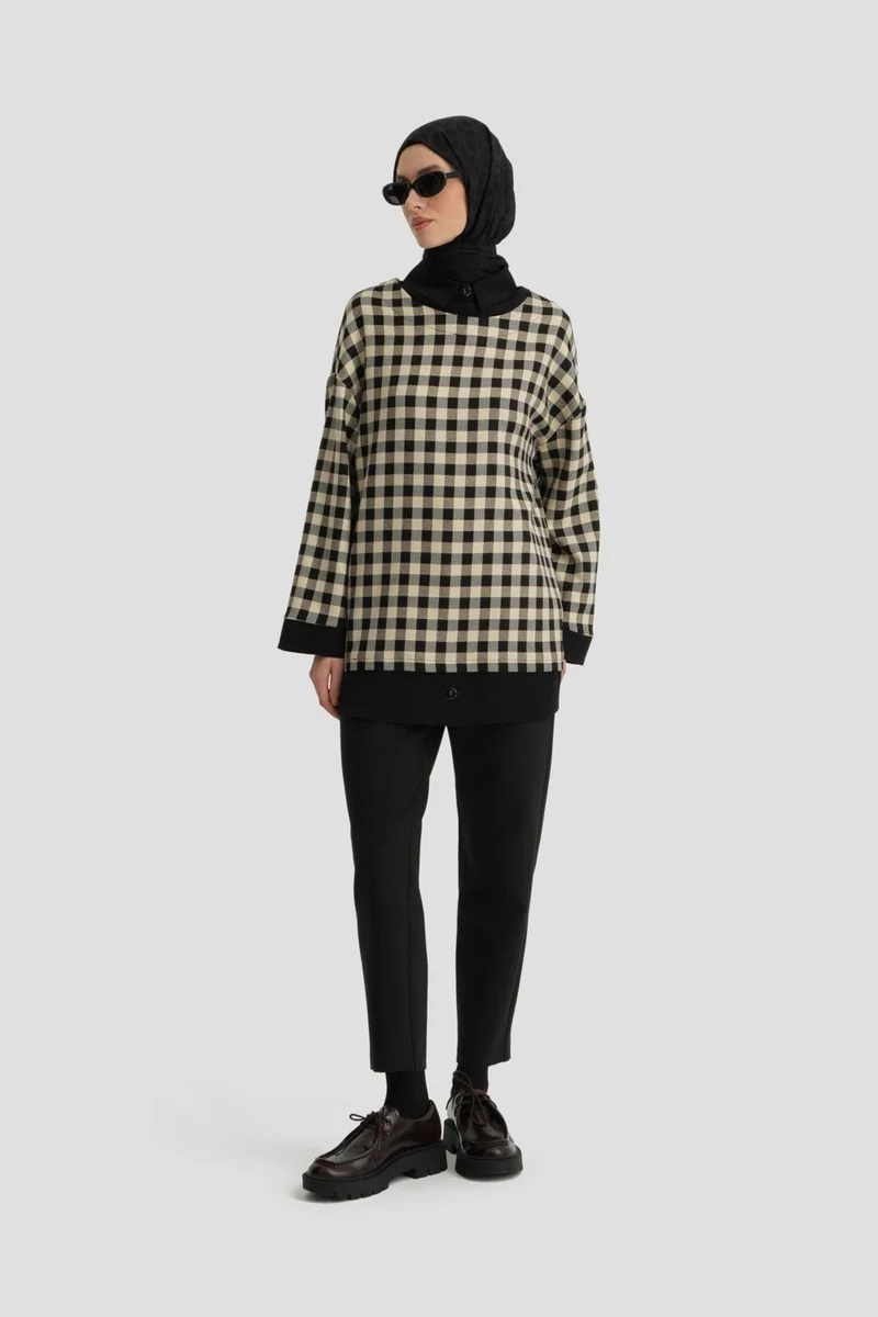 ARMINE Checkered Patterned Tunic 24K4310 Black
