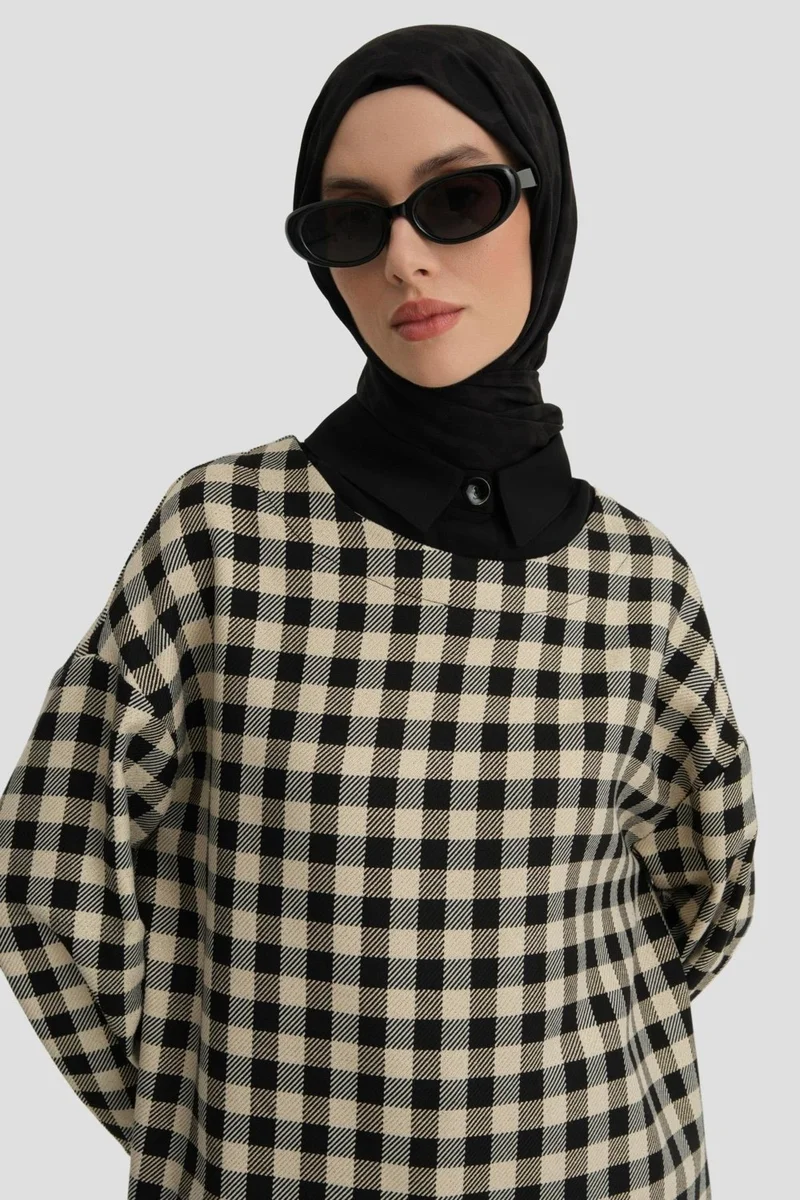 ARMINE Checkered Patterned Tunic 24K4310 Black