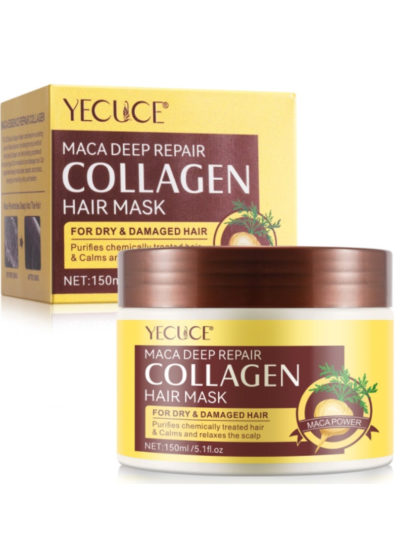 Yecuce قناع شعر الكولاجين ماكا 150 مل - قناع إصلاح عميق للشعر ماكا - قناع علاج الشعر ماكا للشعر الجاف والتالف - قناع ترطيب وتغذية الشعر العميق - Image 1