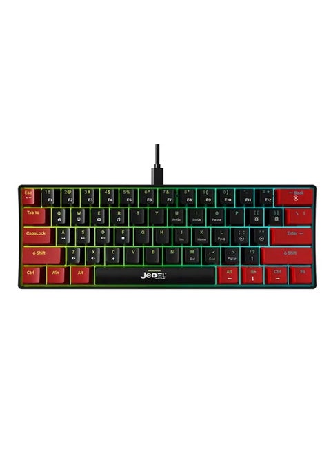 Wired Mechanical Rainbow Gaming Keyboard KL-69 ,  for computer and lap top (black/red) RGB Full size with 61 Keys , cable USB type - C , Speed interface , blue switch, adjustable height in to give comfort to the hand while playing . It can be used at home, office and personal use.