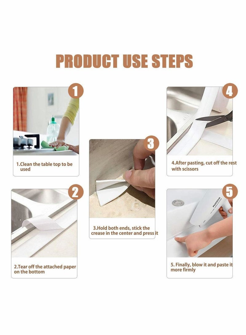 Caulk Strip Tape, Bath & Kitchen Tape Sealant Strip, PVC Self Adhesive Tub and Wall Sealing Sealer, White, 3.2Meters - Image 4