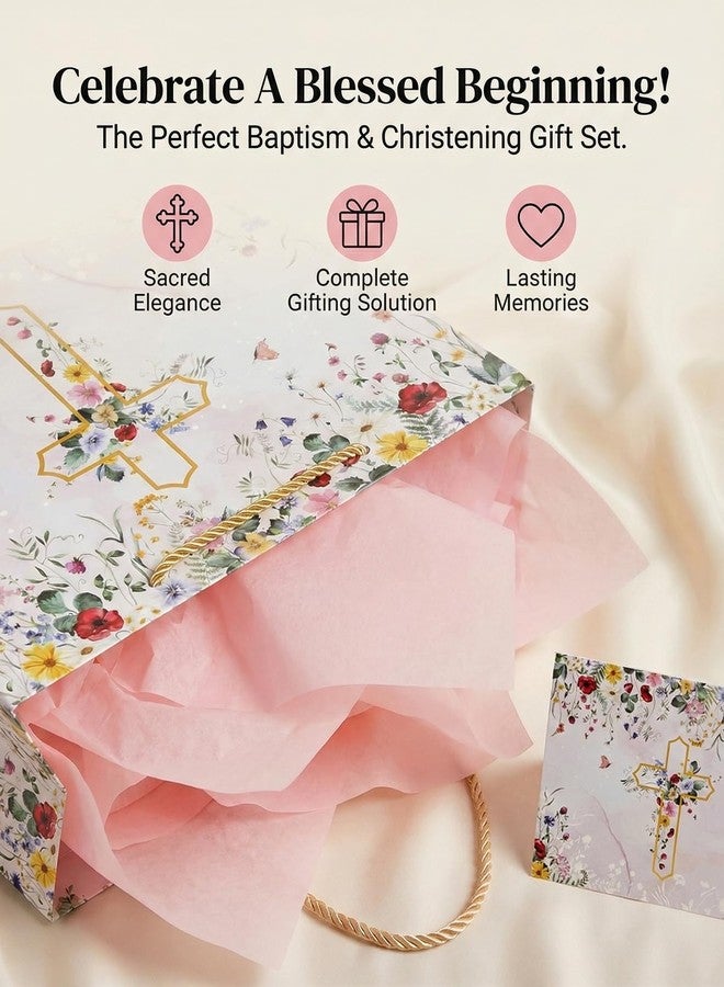GFInYHM 13" Wildfloral Gold Cross Gift Bag Set with Greeting Card and Tissue Papers for First Communions, Baby Boy Girl Baptisms, Christenings, Wedding, Religious Occasions - Image 4