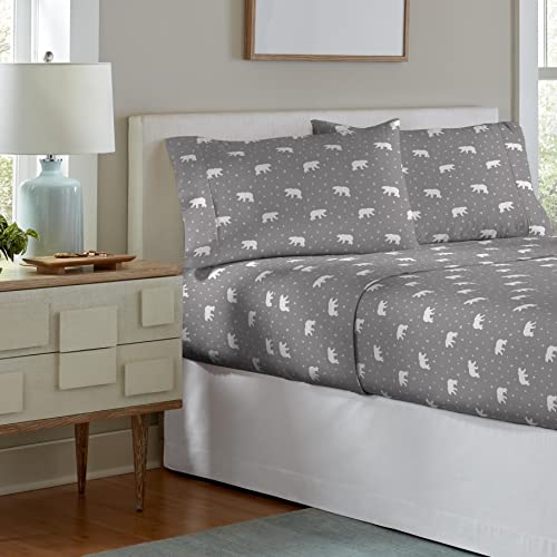 Pointehaven Flannel Deep Pocket Set with Oversized Flat Sheet, California King, Polar Bear - Image 2