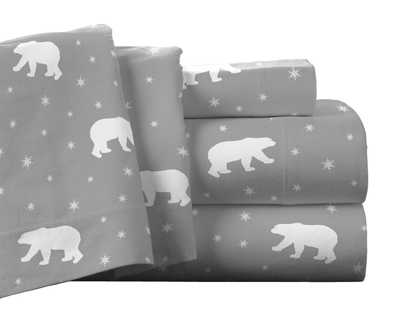Pointehaven Flannel Deep Pocket Set with Oversized Flat Sheet, California King, Polar Bear - Image 1