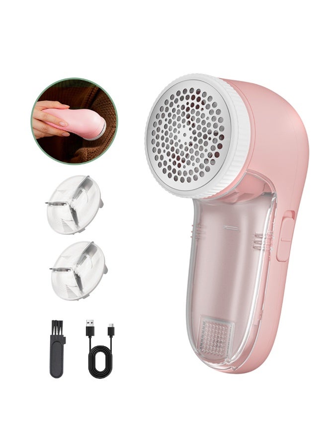 FLUXHOM Fabric Shaver, Electric Lint Remover, Sweater Hair Remover, USB Charging, 2 Replaceable Stainless Steel Blades, Quick And Effective Removal of Pills and Bobbles, Suitable for Clothes, Furniture, Sofas & Blankets, Pink - Image 1
