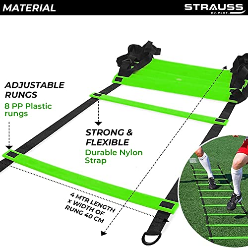 Strauss Agility Ladder | 4M Speed Training Ladder with 8 Adjustable Rungs | Speed Training Ladder for Men and Women | Ideal for Soccer, Football & Sports Training (Green) - Image 3