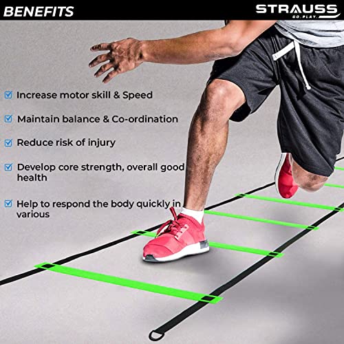 Strauss Agility Ladder | 4M Speed Training Ladder with 8 Adjustable Rungs | Speed Training Ladder for Men and Women | Ideal for Soccer, Football & Sports Training (Green) - Image 4