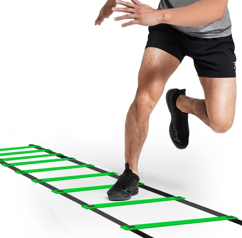 Strauss Agility Ladder | 4M Speed Training Ladder with 8 Adjustable Rungs | Speed Training Ladder for Men and Women | Ideal for Soccer, Football & Sports Training (Green) - Image 1