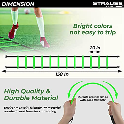 Strauss Agility Ladder | 4M Speed Training Ladder with 8 Adjustable Rungs | Speed Training Ladder for Men and Women | Ideal for Soccer, Football & Sports Training (Green) - Image 2