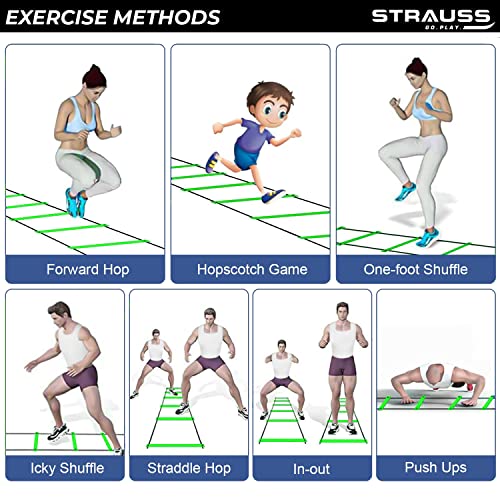 Strauss Agility Ladder | 4M Speed Training Ladder with 8 Adjustable Rungs | Speed Training Ladder for Men and Women | Ideal for Soccer, Football & Sports Training (Green) - Image 5
