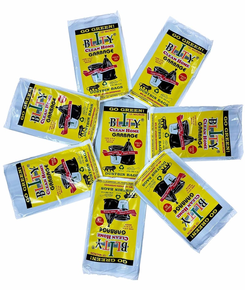BLITY Plastic Garbage Bags Dustbin Bags Medium Size Black 19 X 21 Inch 8 Packs Of 30 Pcs Total 240 Pcs Garbage Bags Medium Size 240 Count - Image 2