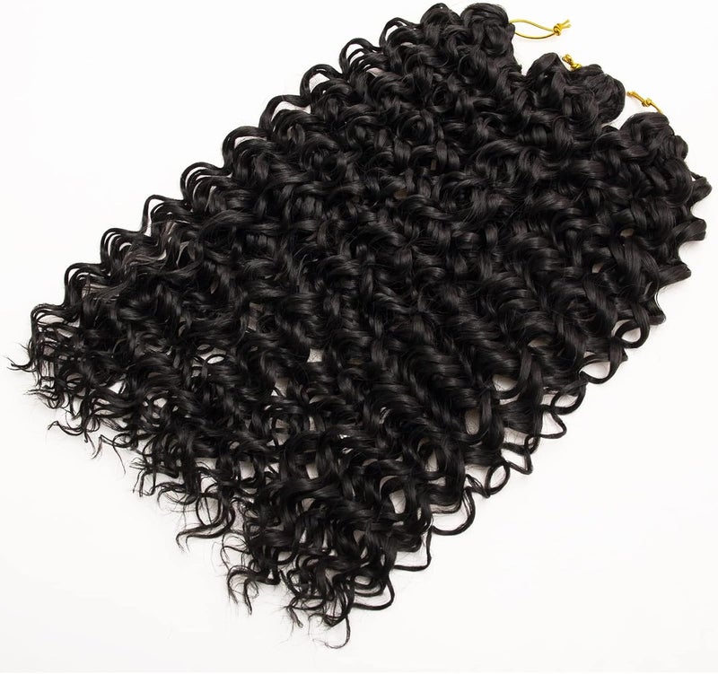 QRHSUKA شعر محبوك بنمط GoGo Curl للنساء السود، بتموجات مائية وشعر بشري مموج، إضافات شعر صناعية (طول 18 بوصة، عبوة تحتوي على 6 قطعات)، اللون 1B، اللون الأسود الطبيعي - Image 4