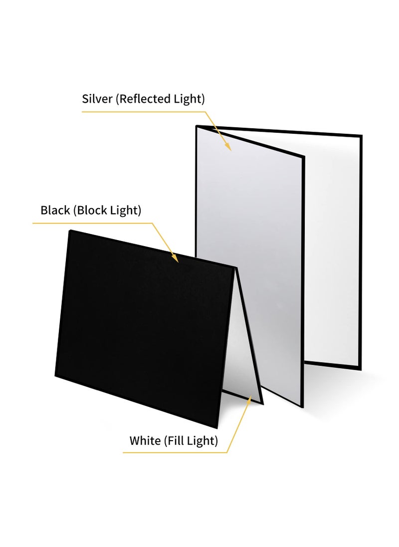 Meking Meking 12" x 8" Light Reflector, 3 in 1 Photography Reflector Cardboard, Folding Light Diffuser Board for Food and Product Photography Lighting- Black, Silver and White  - Image 2