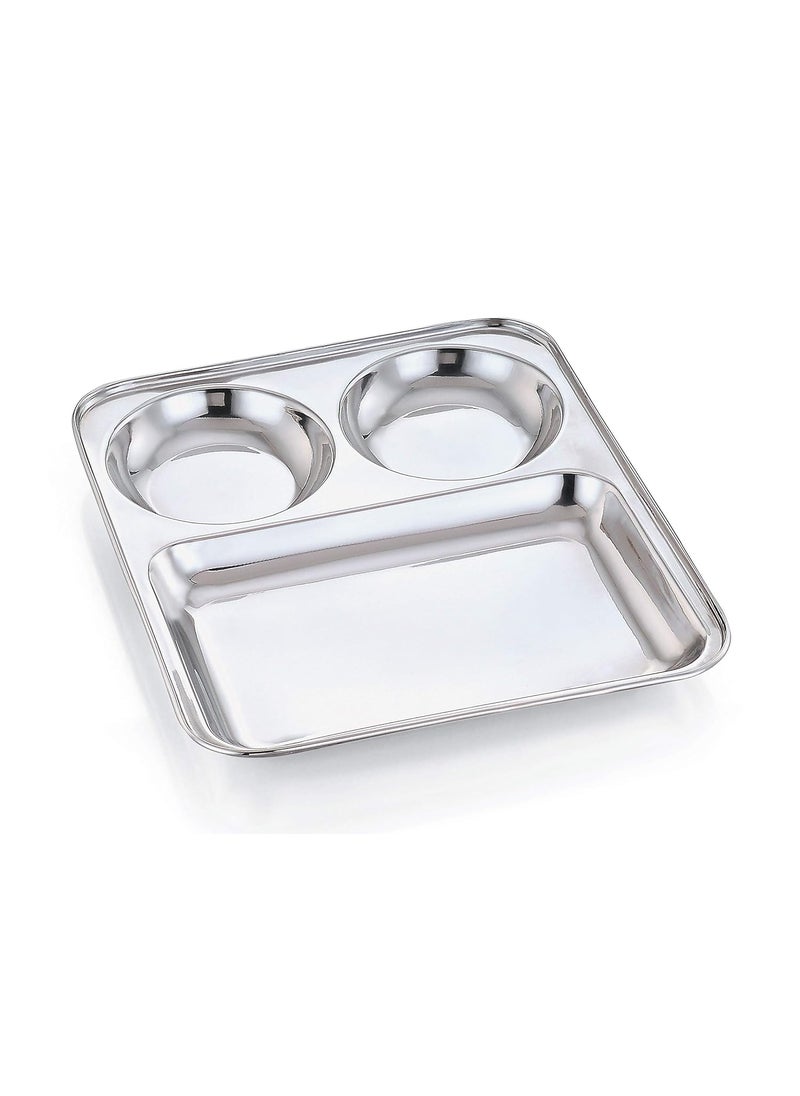 Expresso - Expresso Stainless Steel 3 in 1 Pav Bhaji Plate | Three Compartment Dinner Plate| Set of 5 Pieces_Big Size - Image 1