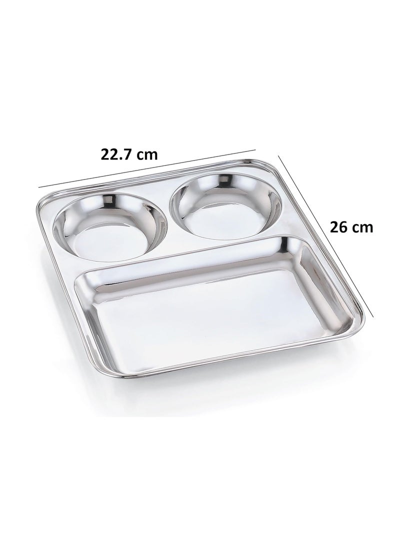 Expresso - Expresso Stainless Steel 3 in 1 Pav Bhaji Plate | Three Compartment Dinner Plate| Set of 5 Pieces_Big Size - Image 1