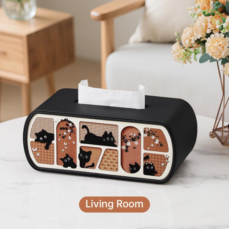 MEIBOOCH Cat-Themed Tissue Box Cover Rectangle, Stylish Tissue Holder for up to 4 Inches High Boxes, Curved Edge Tissue Box Holder (Black) - Image 2