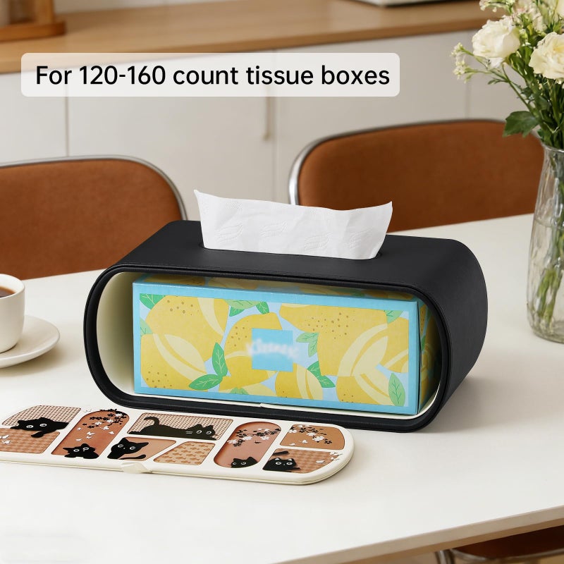 MEIBOOCH Cat-Themed Tissue Box Cover Rectangle, Stylish Tissue Holder for up to 4 Inches High Boxes, Curved Edge Tissue Box Holder (Black) - Image 3