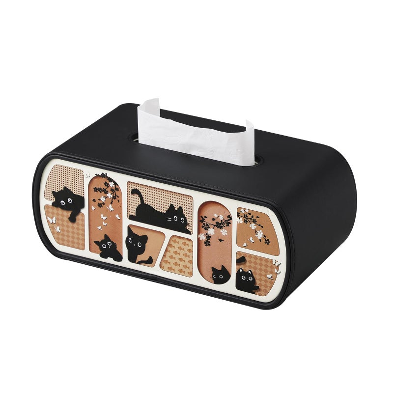 MEIBOOCH Cat-Themed Tissue Box Cover Rectangle, Stylish Tissue Holder for up to 4 Inches High Boxes, Curved Edge Tissue Box Holder (Black) - Image 1