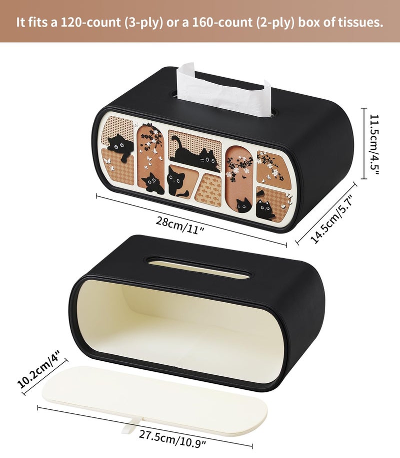 MEIBOOCH Cat-Themed Tissue Box Cover Rectangle, Stylish Tissue Holder for up to 4 Inches High Boxes, Curved Edge Tissue Box Holder (Black) - Image 4