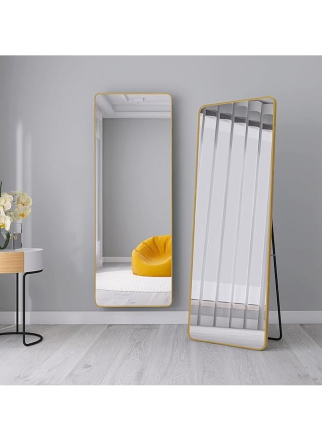 Decorhills Full-Length Mirror Round Corner Aluminum Alloy Frame Floor Full Body Large Mirror, Leaning Against Wall or Stand Up for Living Room or Bedroom, Gold 65 x 180cm  - Image 1