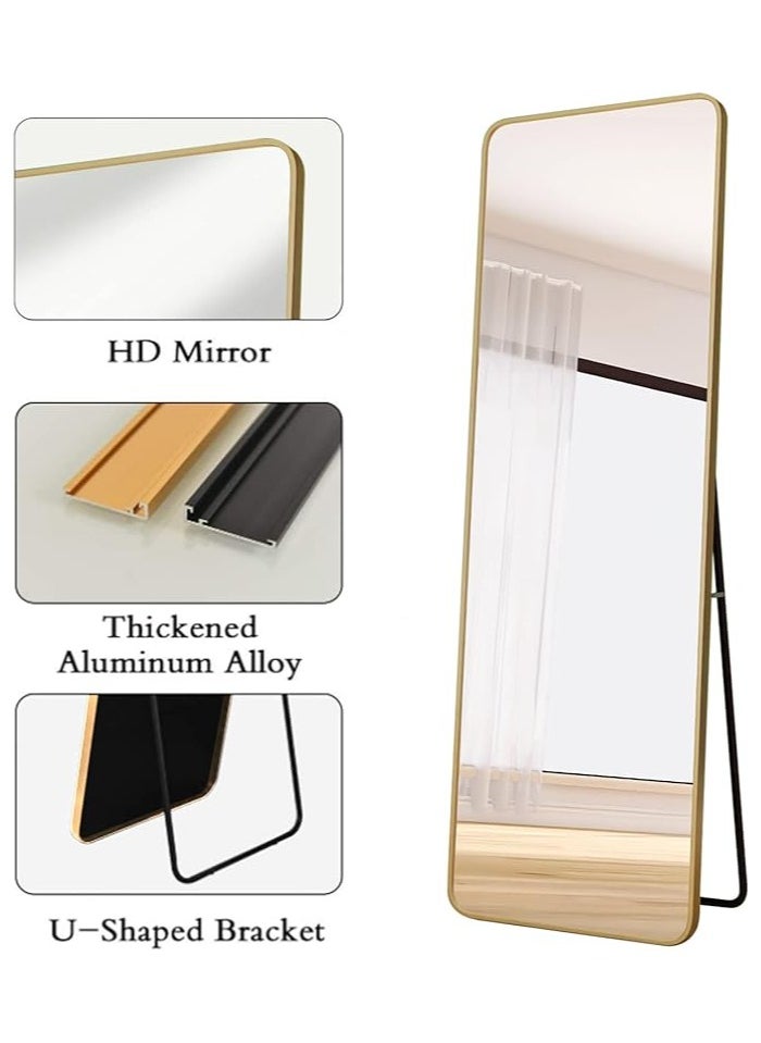 Decorhills Full-Length Mirror Round Corner Aluminum Alloy Frame Floor Full Body Large Mirror, Leaning Against Wall or Stand Up for Living Room or Bedroom, Gold 65 x 180cm  - Image 2