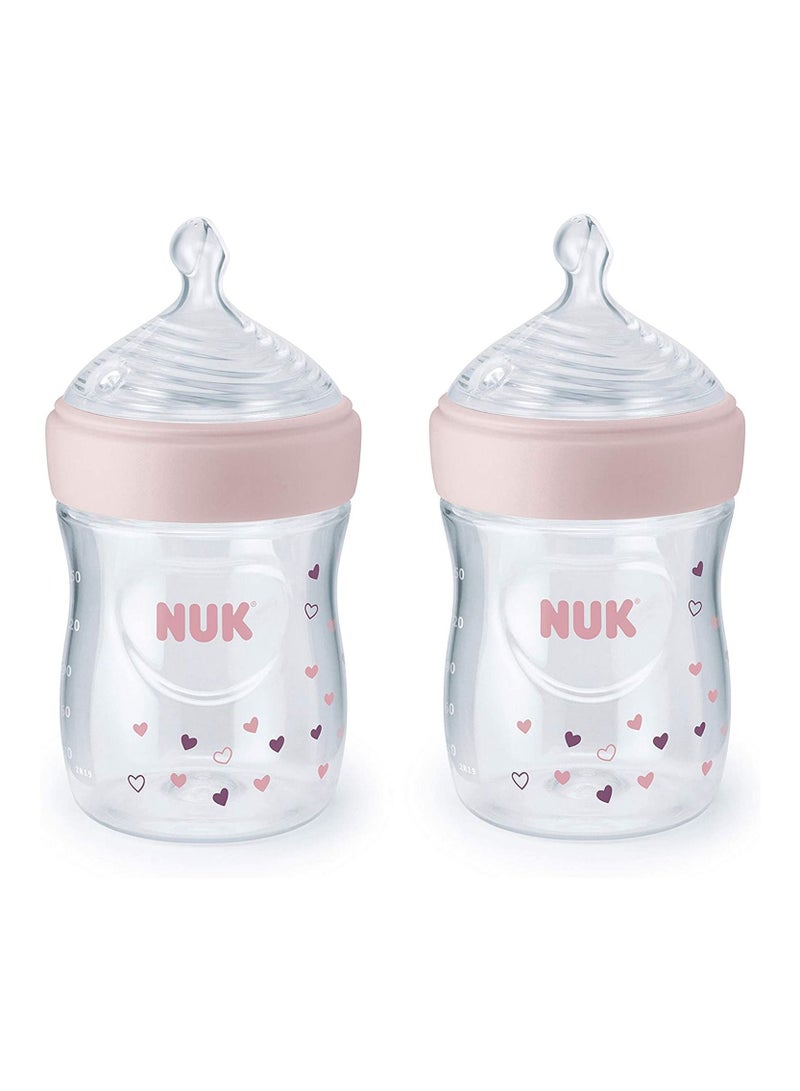 NUK NUK Simply Natural Baby Bottle with SafeTemp 5 oz Pink Hearts Bottle 2 Pack 