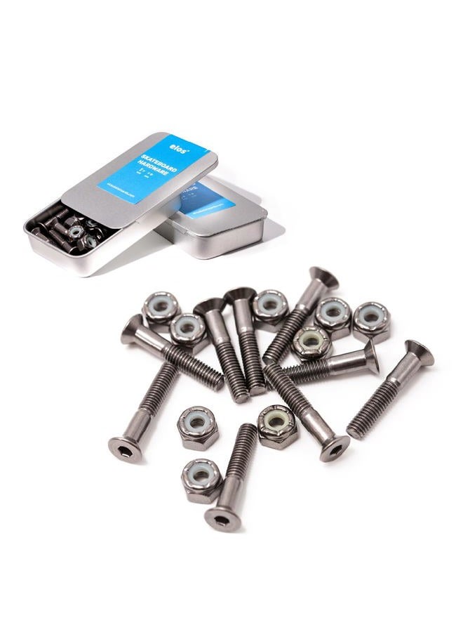 ELOS Skateboards Mounting Hardware Set High Strength Hardened Steel. 1.1 inch Countersunk Allen Bolts with Nylock Nuts. Strong and Rust-Free. (9 Screws and 9 Nuts) - Image 1
