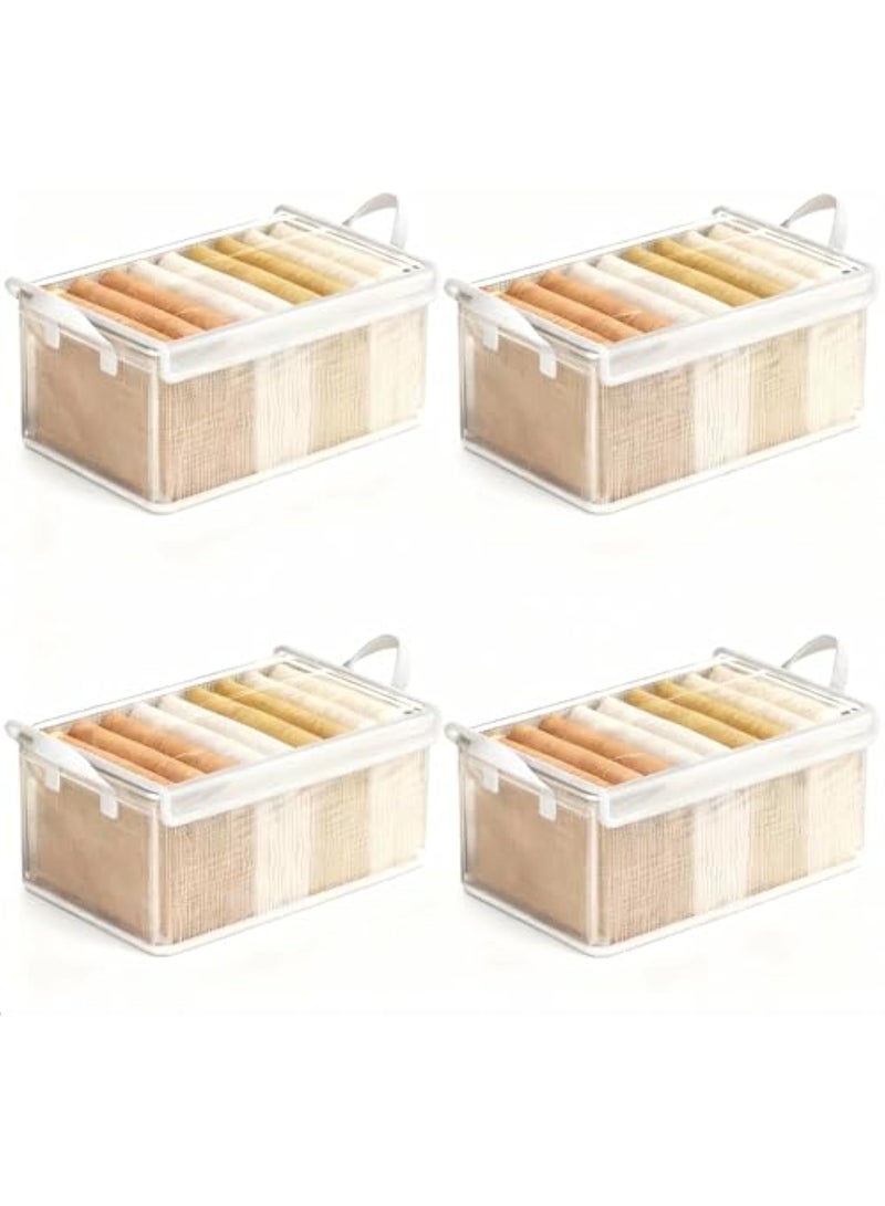 4-Pack Clear PVC Wardrobe Organizers with Lids, Foldable Clothes Storage Box with Metal Frame, Stackable Closet Storage Bins for Sweaters, Jeans, Bras  Toys - Image 1