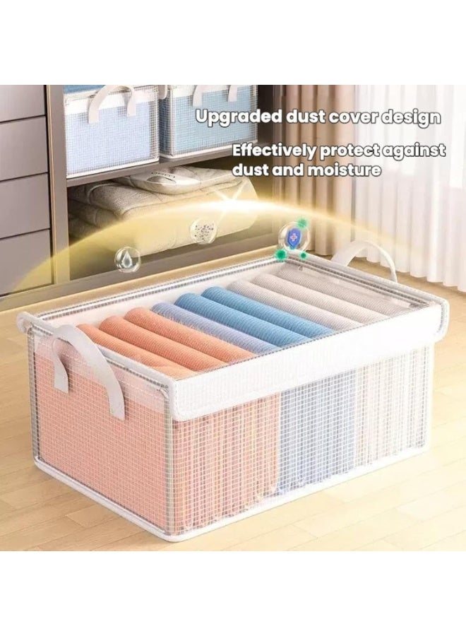 4-Pack Clear PVC Wardrobe Organizers with Lids, Foldable Clothes Storage Box with Metal Frame, Stackable Closet Storage Bins for Sweaters, Jeans, Bras  Toys - Image 4