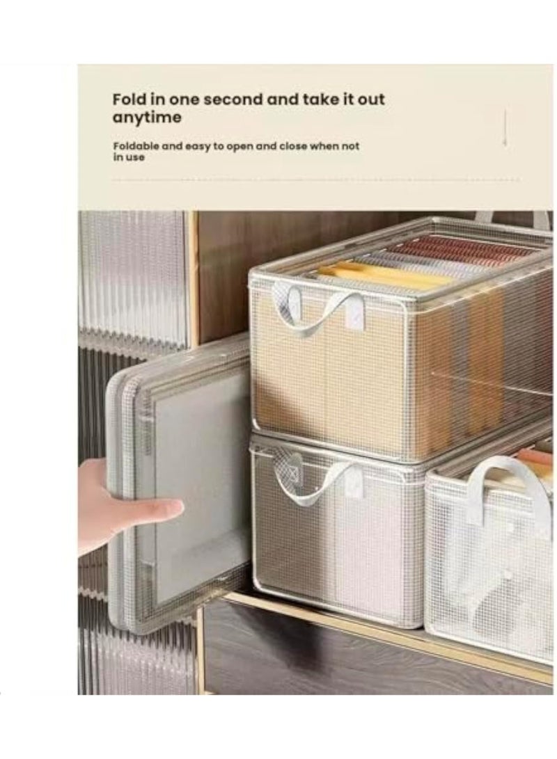 4-Pack Clear PVC Wardrobe Organizers with Lids, Foldable Clothes Storage Box with Metal Frame, Stackable Closet Storage Bins for Sweaters, Jeans, Bras  Toys - Image 5
