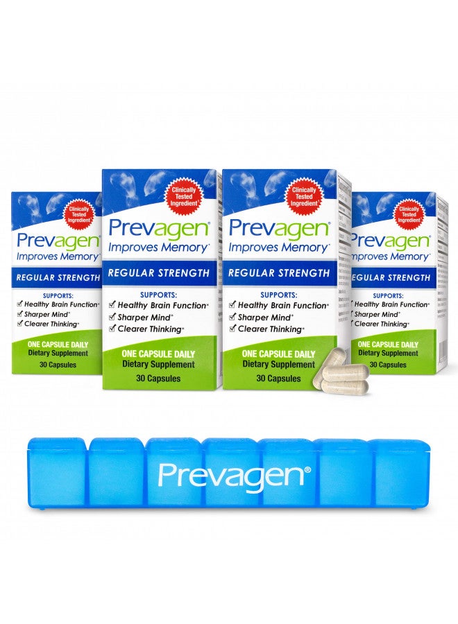 Prevagen Prevagen Improves Memory - Regular Strength 10mg, 30 Capsules |4 Pack| with Apoaequorin & Vitamin D & Prevagen 7-Day Pill Minder | Brain Supplement for Better Brain Health - Image 1