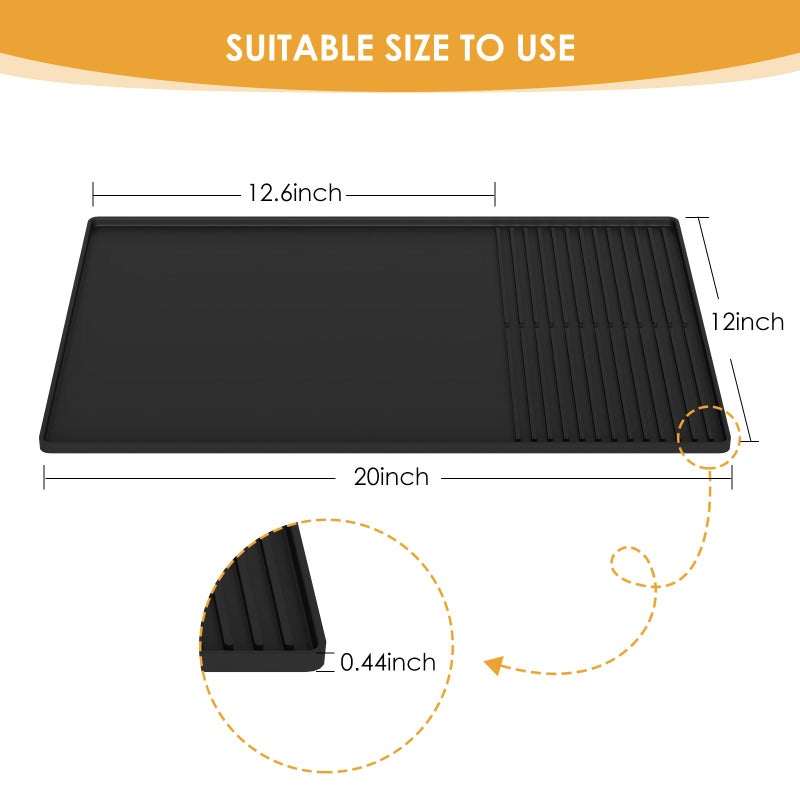 WUDIALIEN Silicone Coffee Mat with Raised Edges, 20'' X 12'', Bar Mat for Countertops, Accessories Fit Under Coffee Maker Espresso Machine, Dish Drying Mat (BLACK) - Image 3